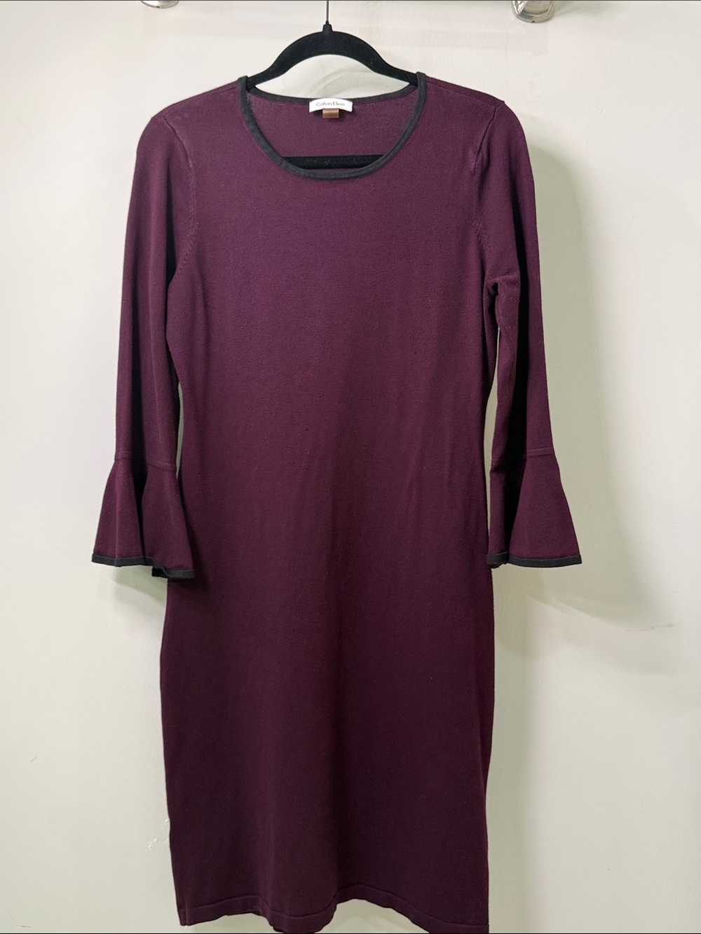 Calvin Klein Plum Midi Dress with Black Trim